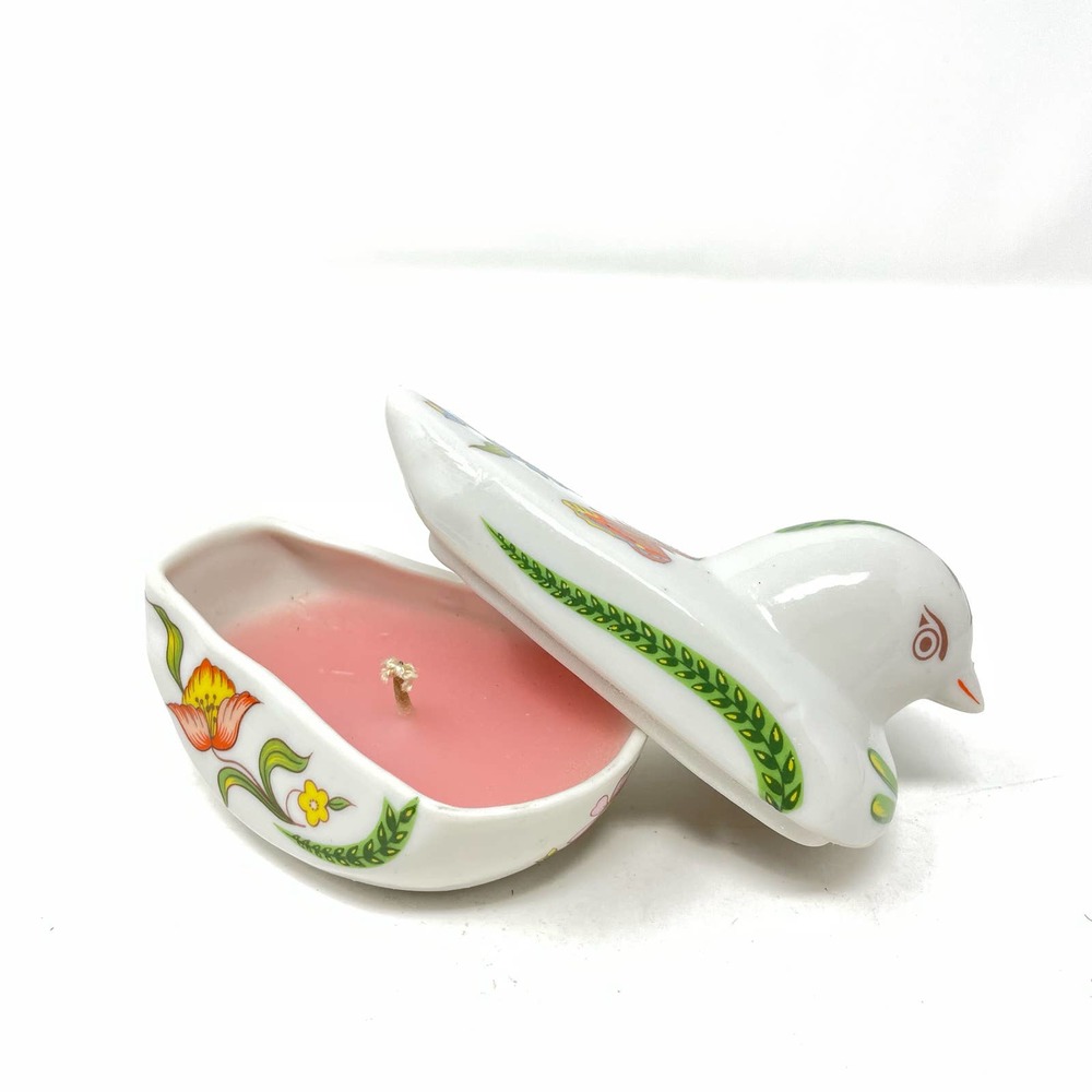 Prestige China Floral Painted Bird Shaped Fancy Glass Candle